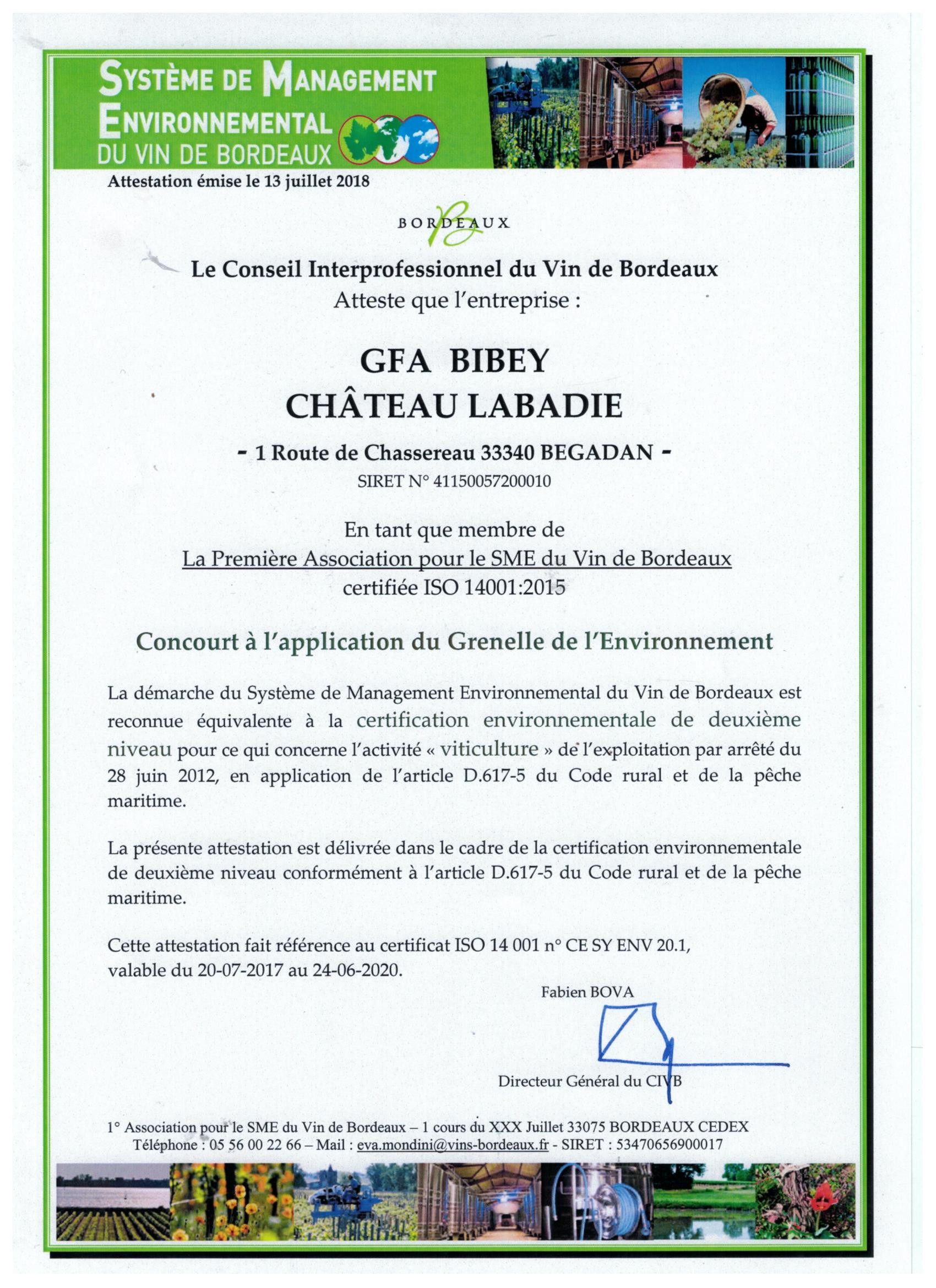 Certification Environnementale Et SME | Château Labadie